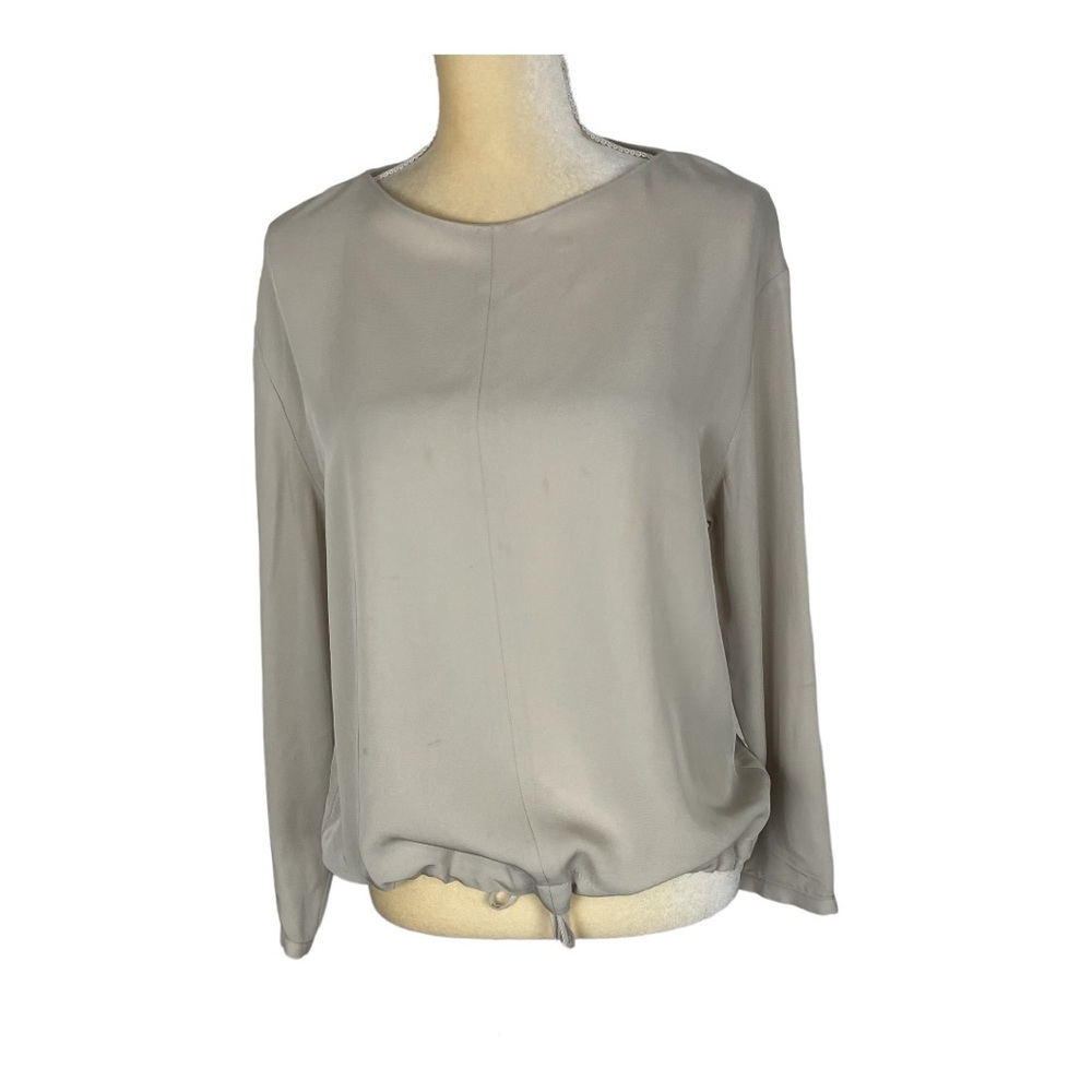 Zara Flowing Blouse Beige Tan Drawstring Size XS